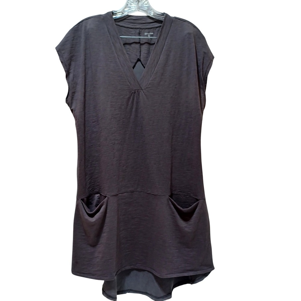 Garnet Hill Womens M Silk Back V-Neck Tunic Gray Lagenlook Quiet Luxury Layering